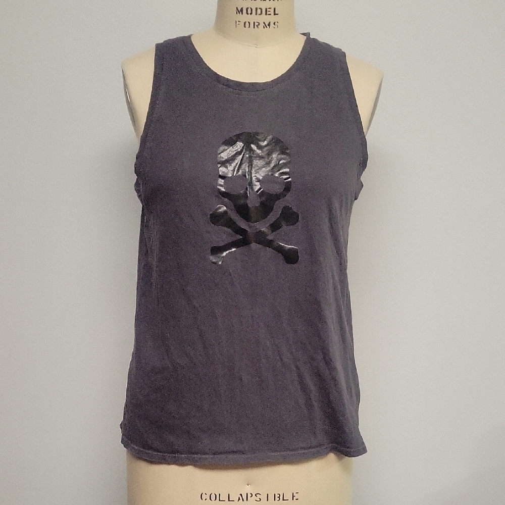 Soul Cycle Women's Dark Gray Skull Tank Top With Keyhole Back.